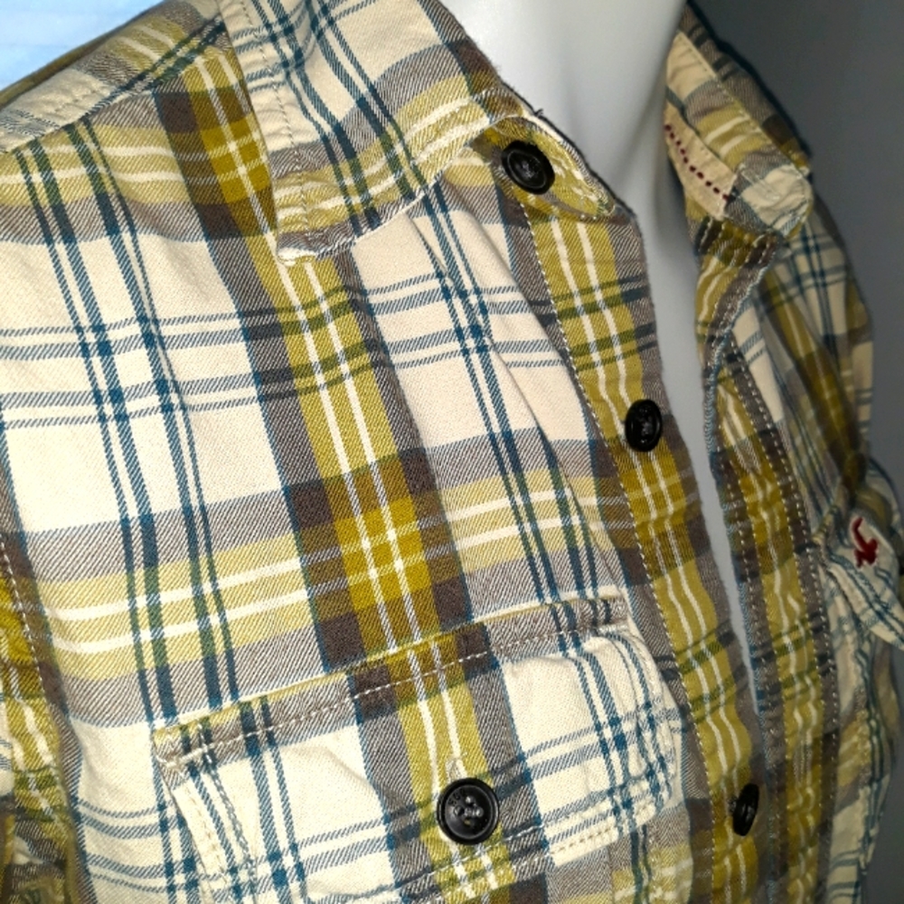 Hollister mens green and grey plaid cotton shirt. Small